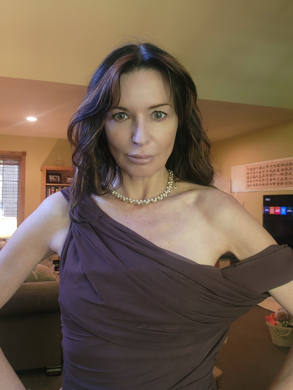 One-Shoulder Brown Evening Dress